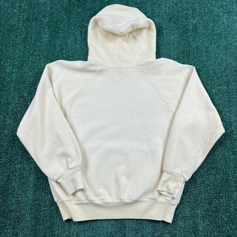 True Vintage Pale Yellow Blank Raglan Cut 50/50 Hoodie Men's Large 20.5x23.5 60s - Picture 9 of 11